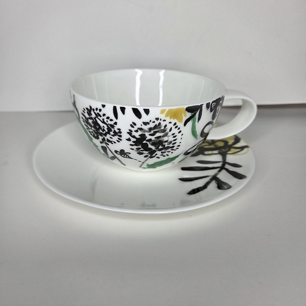 Crate Barrel Teacup Coffee Cup Saucer Artist Penelope Dullaghan